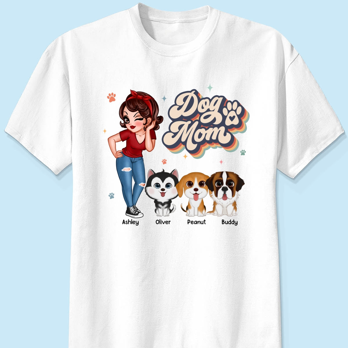 Dog Mom Retro With Peeking Dogs Personalized Shirt