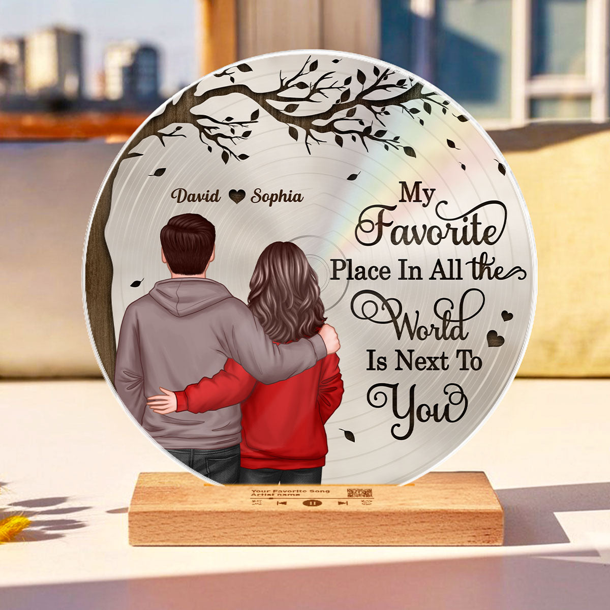 Favorite Place In The World Couple Back View Personalized Vinyl Record, Gift For Him, For Her, Scannable QR Code