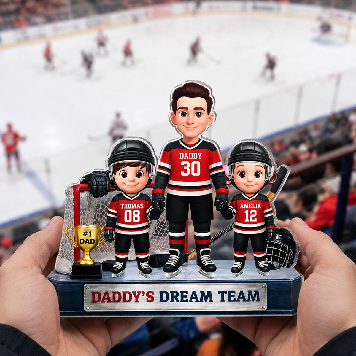 Daddy's Dream Team Hockey Dad & Kids - Personalized Acrylic Block Plaque - Father's Day Gift For Dad, Husband