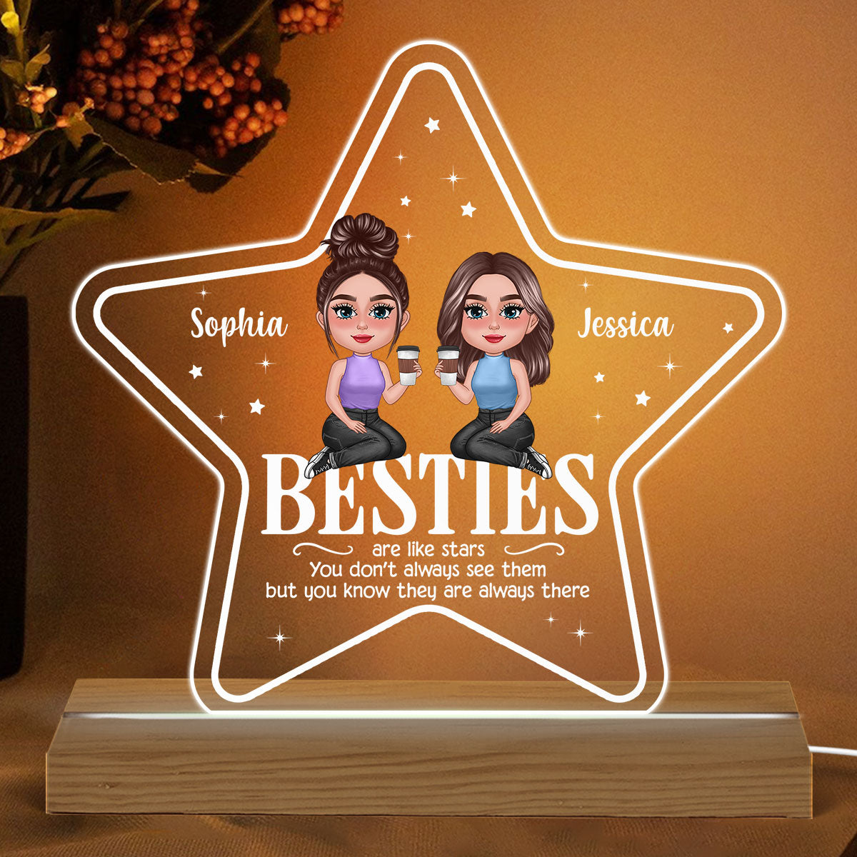 Besties Sisters Are Like Stars Personalized Acrylic Custom Shape LED Night Light