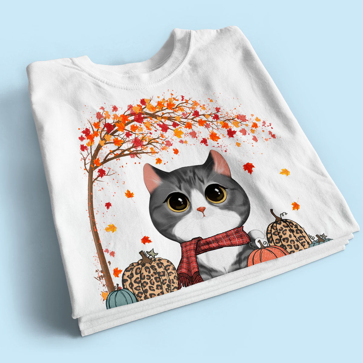 Fall Season Watercolor Cute Cats Under Tree Personalized Shirt