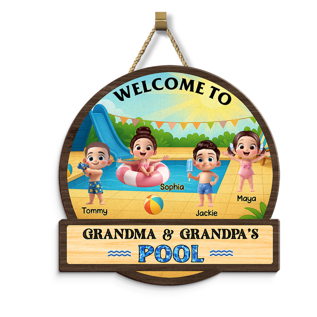 Welcome to Grandma & Grandpa's Pool Personalized Wood Sign, Grandkids Pool Summer Welcome Sign