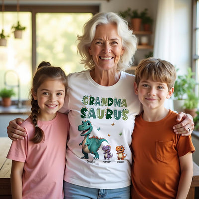 3D Effect Cute Dinosaurs Grandmasaurus Mamasaurus Personalized Shirt| Appreciation Gift, Birthday Gift For Mom, Grandma