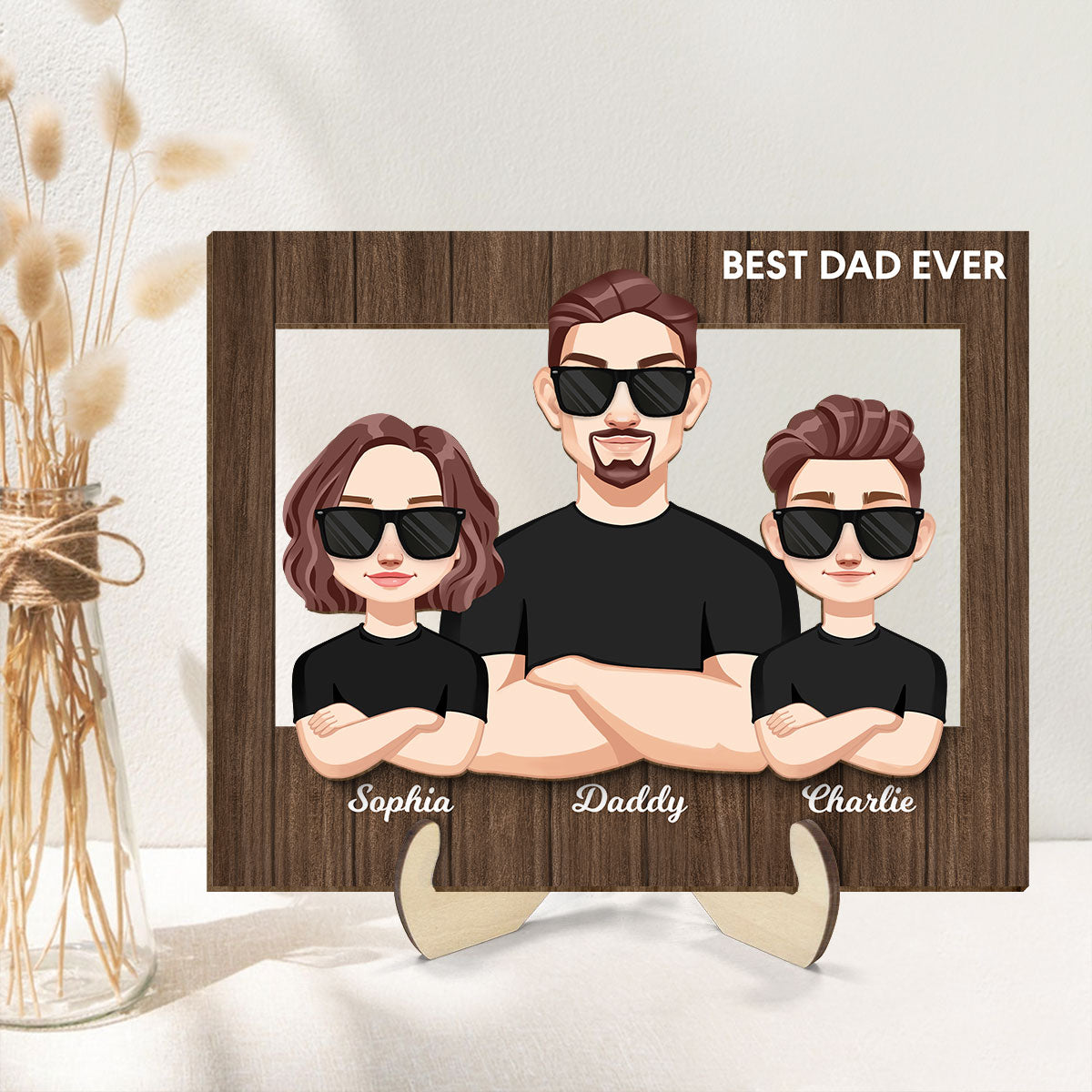 Vector Man Dad Grandpa And Kids Personalized 2-Layer Wooden Plaque