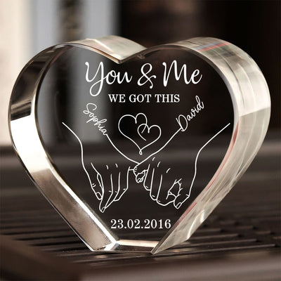 Couple Holding Hands Outline Personalized Premium Crystal Heart LED, Valentines Day Gift, Anniversary Gift for Him, for Her