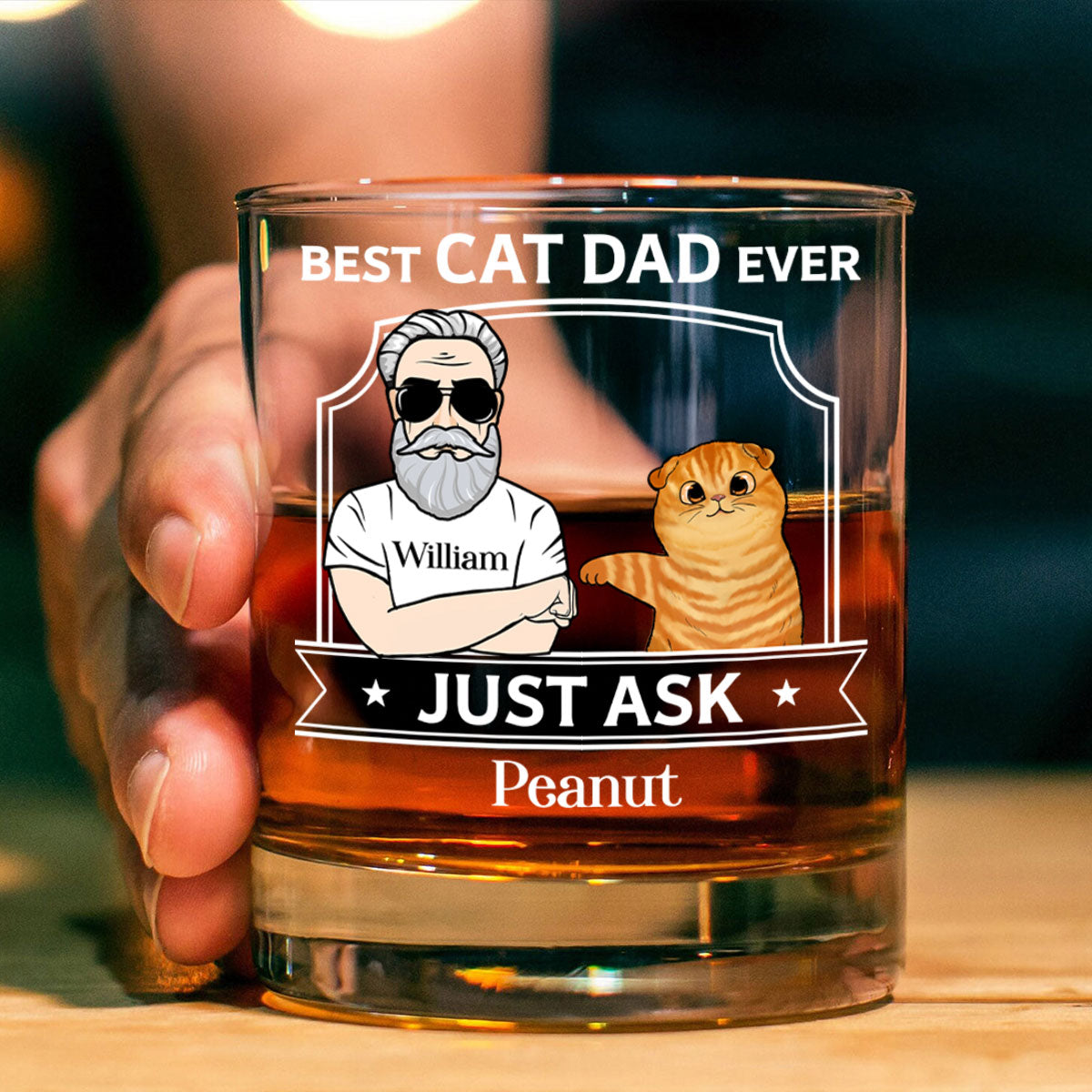 Best Cat Dad With Fluffy Cat Fist Bump Personalized Wine Glass, Father's Day Gift for Cat Dads