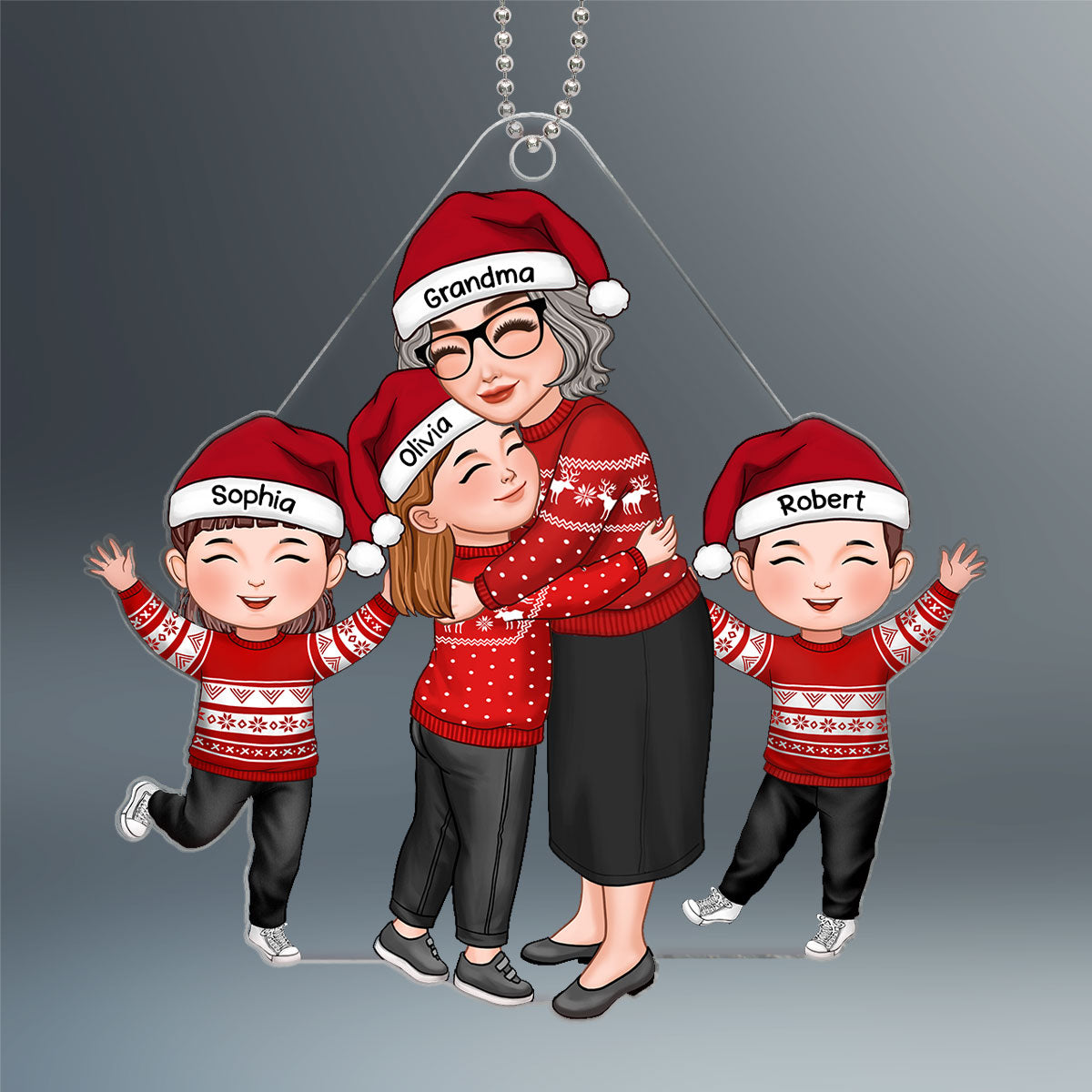 Grandma & Grandkid Hugging Happy Grandkids Christmas Gift For Granddaughter Grandson Personalized Acrylic Ornament
