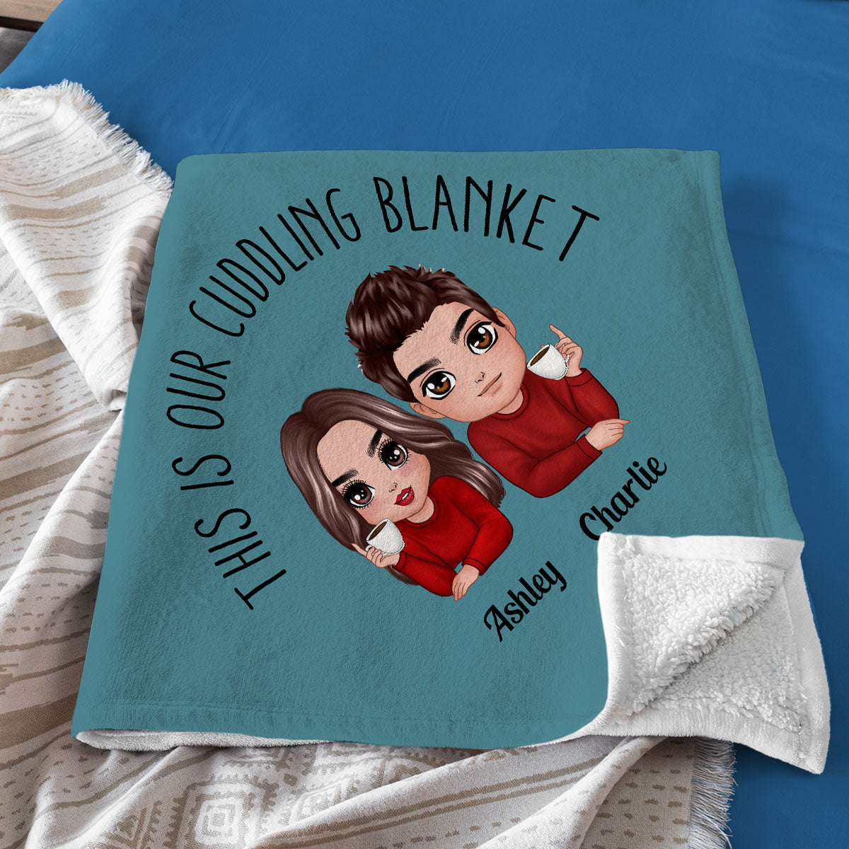 This Is Our Cuddling Blanket Couple Holding Drink On Bed Personalized Fleece Blanket - Valentine‘s Day Gift - Anniversary Gift For Him - Gift For Her