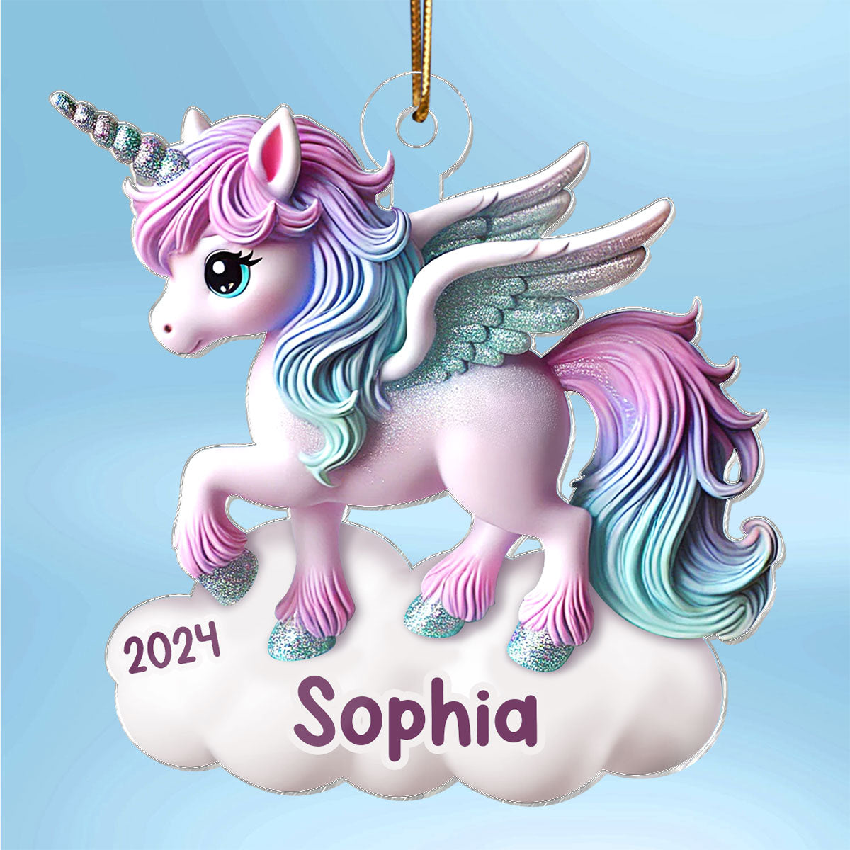 Magical Unicorn 3D Effect Baby's First Christmas Personalized Acrylic Flat Ornament