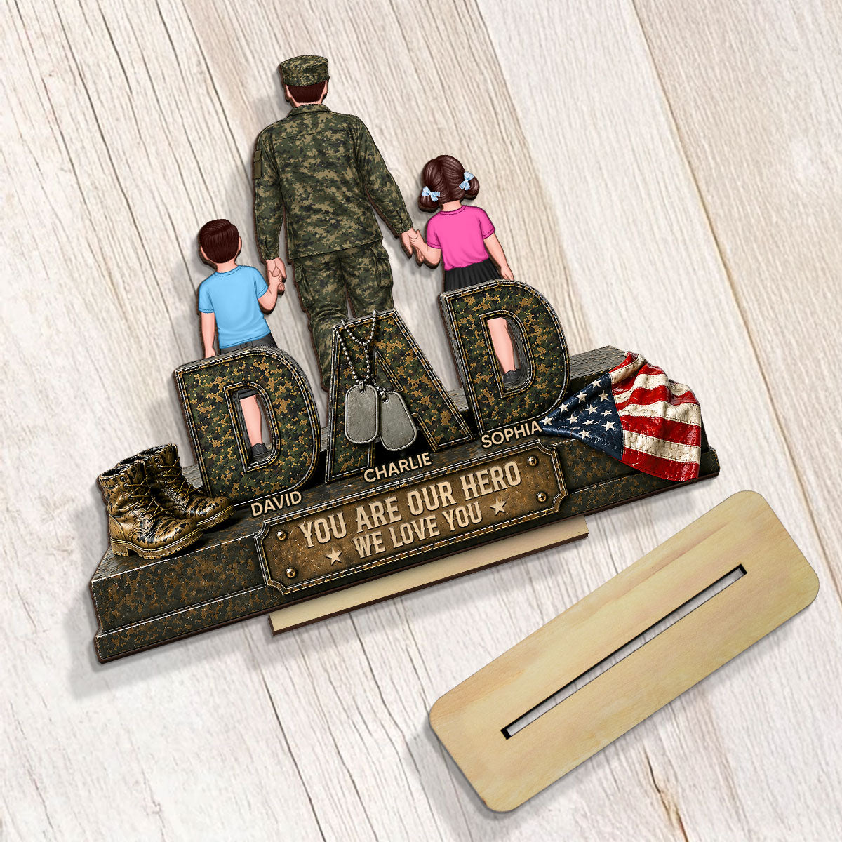 Army Dad You Are Our Hero - Personalized 2-Layered Wooden Plaque - Father's Day Gift For Dad, Husband