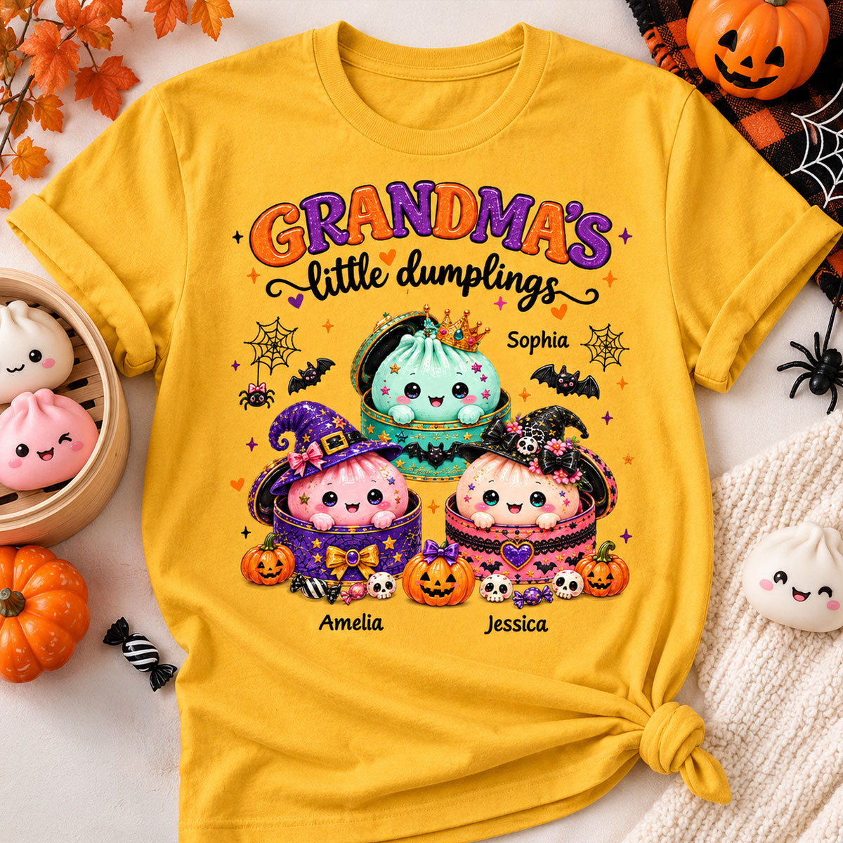 Grandma's Little Dumplings - Personalized Shirt - Trendy Fall Halloween Tee for Grandma