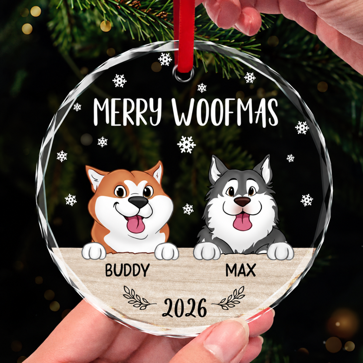 Merry Woofmas Christmas Decor For Dog Lover Personalized Glass Ornament