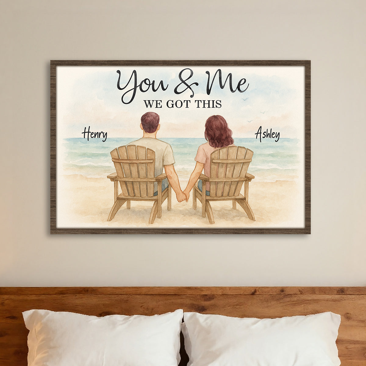 Eternal Love Couple Beach Landscape Watercolor Style - Personalized Poster