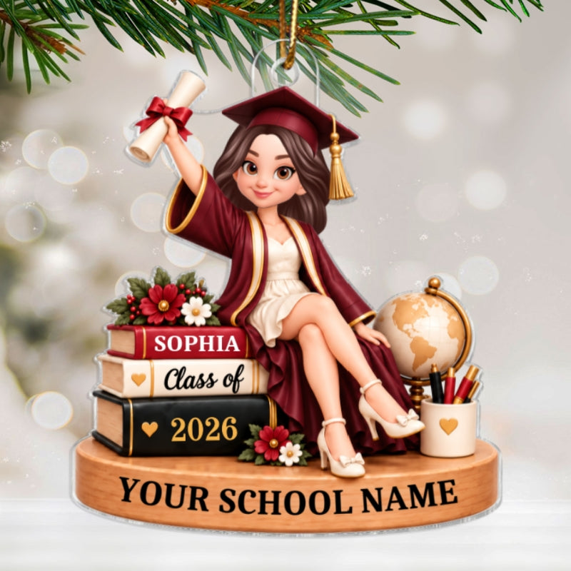 Beautiful Graduation Girl Class of 2026 2027 2028 2029 Keepsake - Personalized Acrylic Ornament - Christmas Gift, Graduation Gift For Graduates, Senior, Granddaughter, Daughter