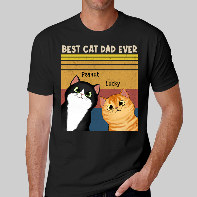 Best Cat Dad Mom Ever Peeking Fluffy Cat Retro Frame Personalized Shirt