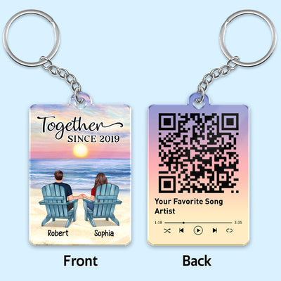 Couple Back View At Beach Scannable QR Code Personalized Acrylic Keychain