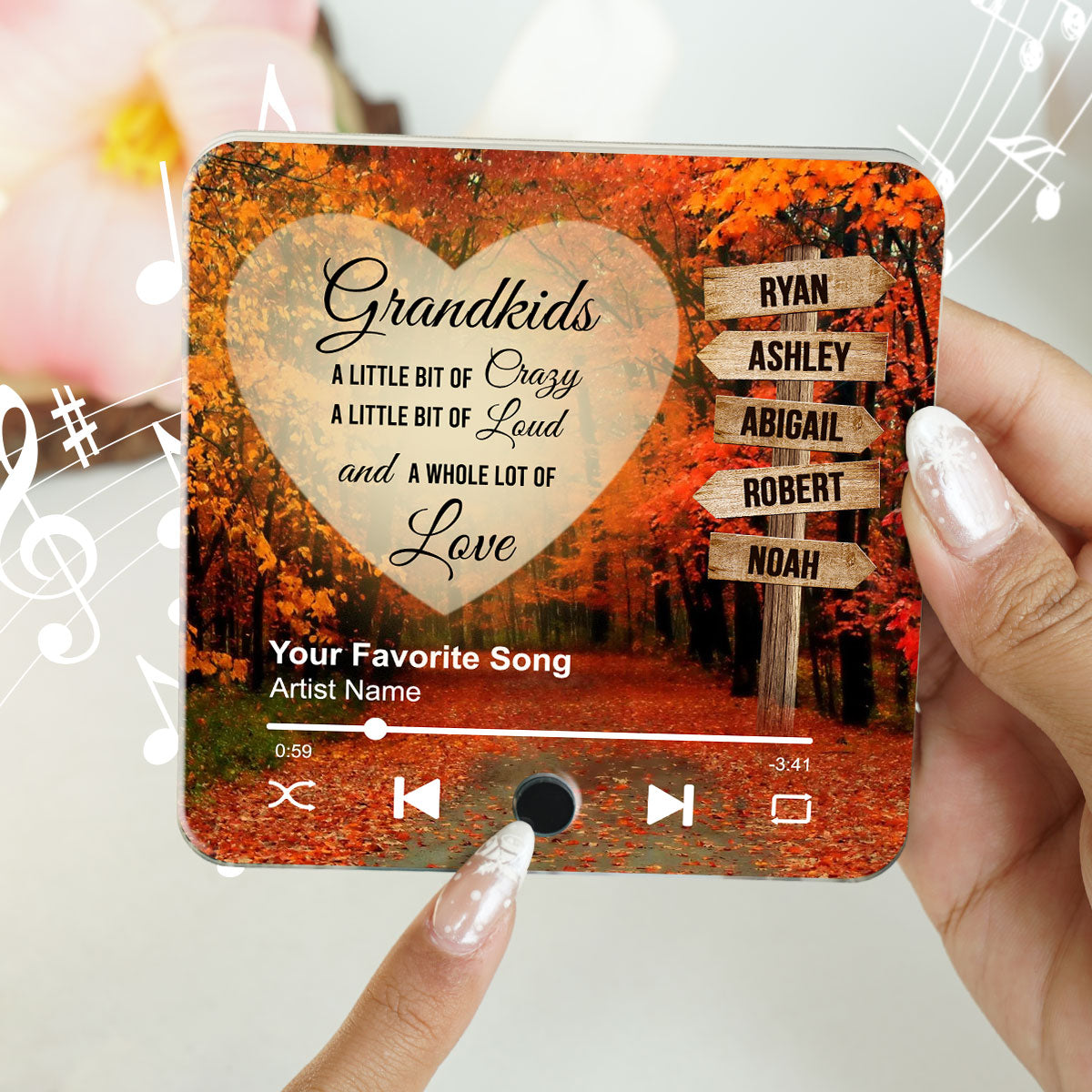 Grandkids Names On Street Sign Post Personalized Music Fridge Magnet, Perfect 2025 Gift For Mom For Grandma