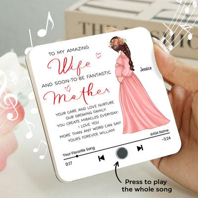 To My Amazing Wife And Soon-To-Be Fantastic Mother Personalized Music Fridge Magnet, Perfect Gift For Pregnant Wife, Custom Favorite Song As Messages