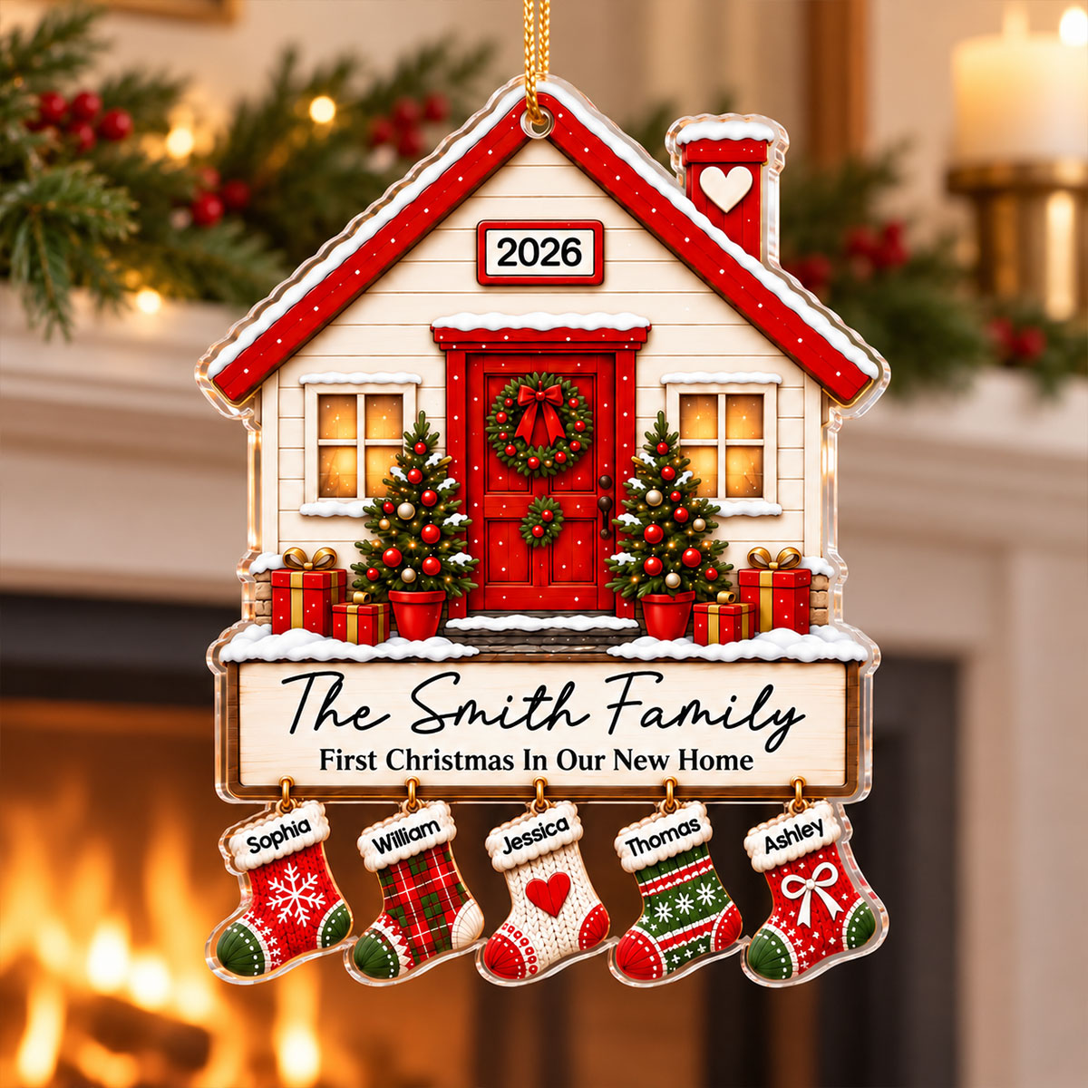 First Christmas In Our New Home Family Stockings 2D Flat - Personalized Acrylic Ornament - New Home Christmas Gift For Family, Couple