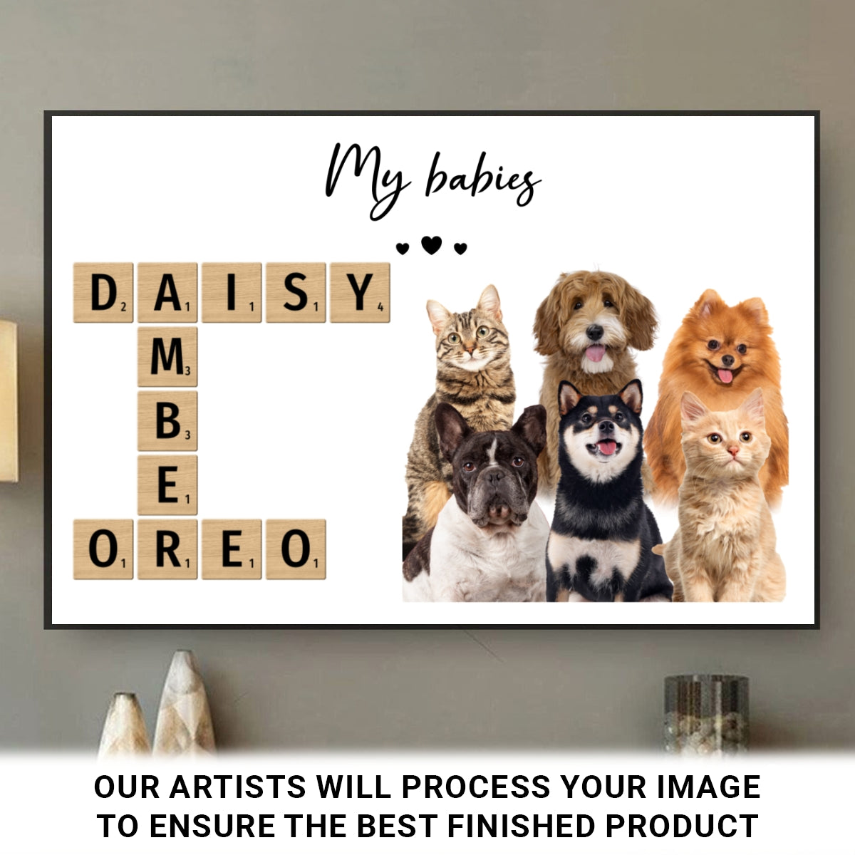 Personalized Pet Photo Crossword Puzzle Poster Wall Art, Unique Christmas Gift For Pet Owner, Dog Cat Lovers