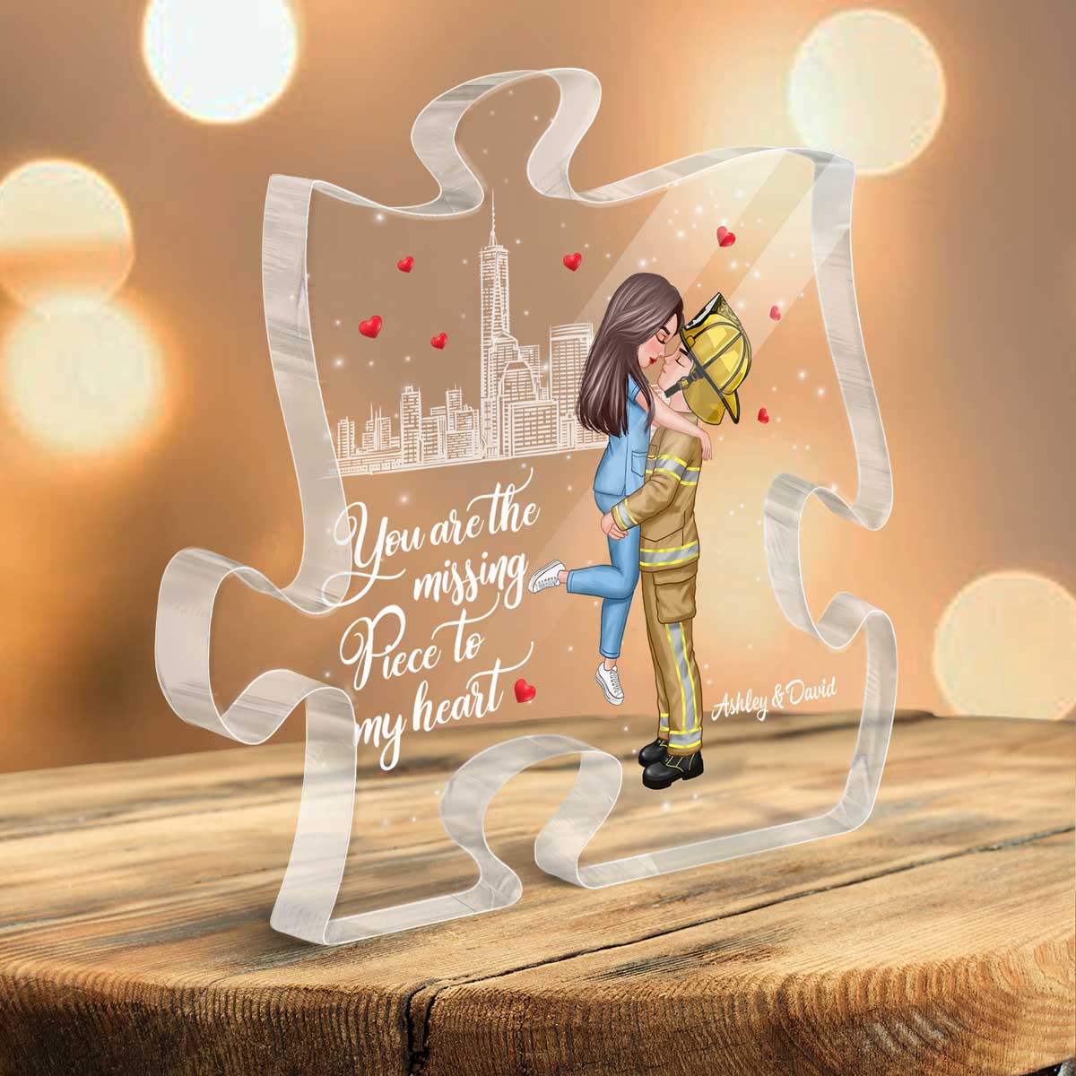 The Missing Piece To My Heart Couple Valentine‘s Day Gifts by Occupation Gift For Her Gift For Him Firefighter, Nurse, Police Officer Personalized Puzzle Acrylic Block