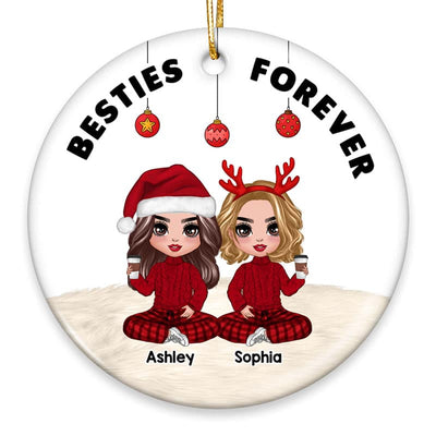 Doll Besties Sisters Sitting Simple Personalized Circle Ornament