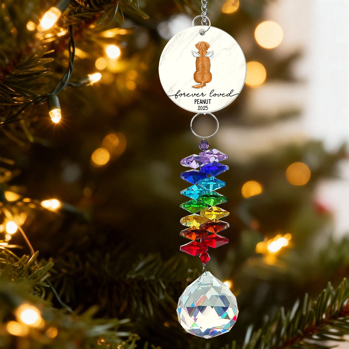 Dog Cat Memorial Forever Loved - Personalized Crystal Suncatcher With Charm - Memorial Remembrance Ornament Keepsake