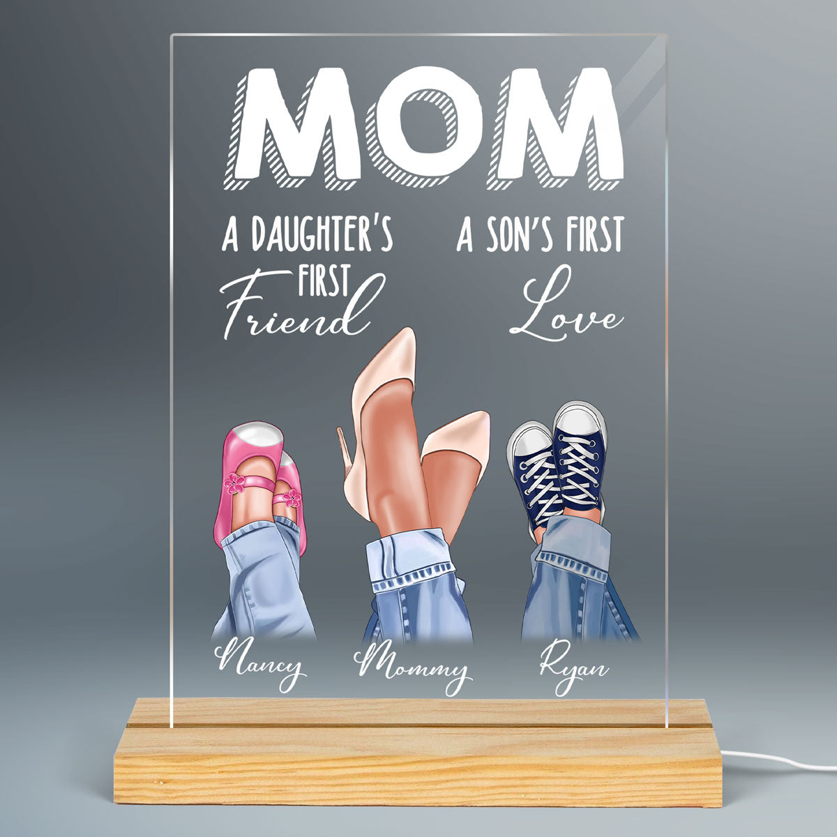 Mom Daughter First Friend Son First Love Personalized Plaque LED Night Light, Acrylic LED Lamp, Mother‘s Day Gift For Mom