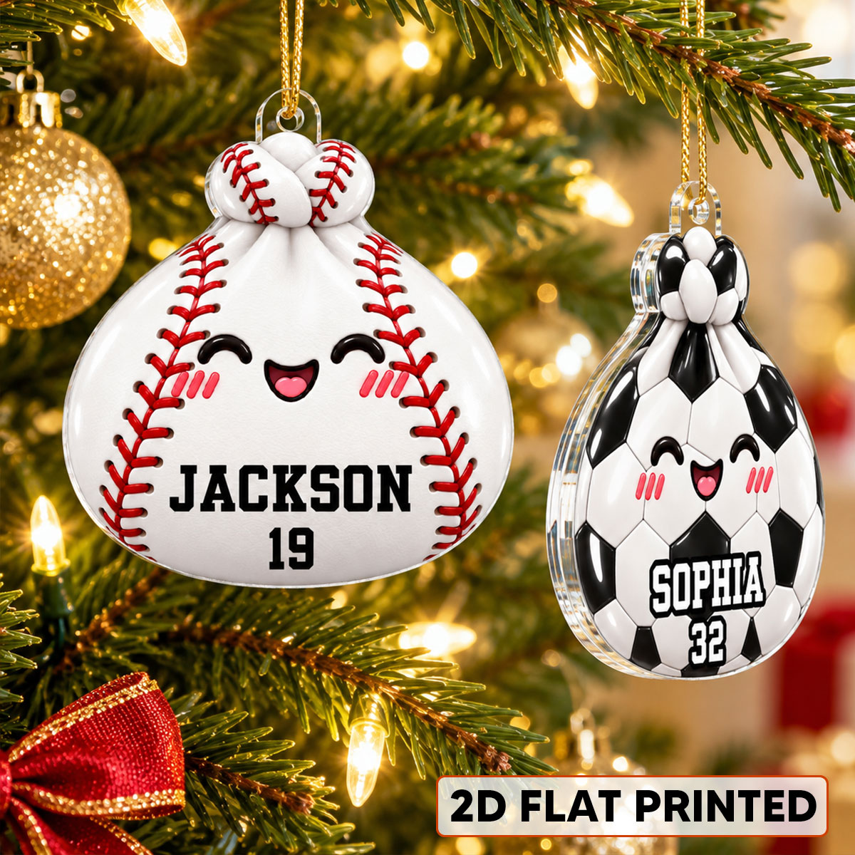 Cute Funny Sport Dumpling Dim Sum Custom Name - Personalized Acrylic Ornament - Christmas Gift For Kids, Teenagers, Soccer, Football, Baseball, Basketball, Volleyball Players