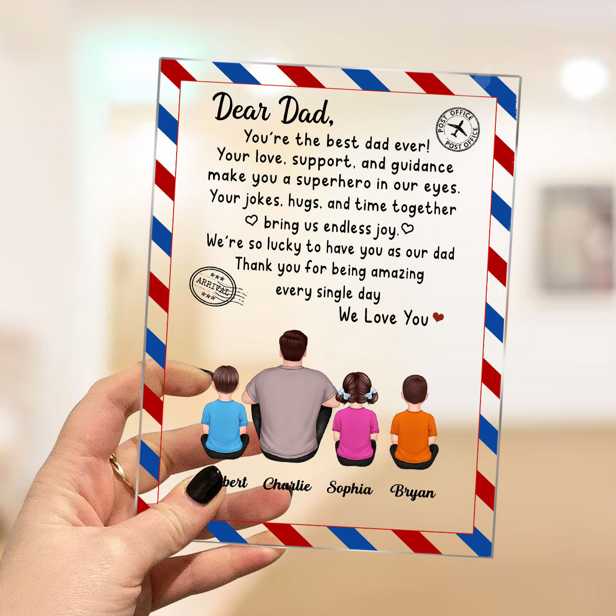 Dear Dad Sitting Dad And Kids Back View Envelope Personalized Acrylic Plaque