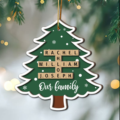 Family Names Puzzle Crossword In Christmas Tree Personalized 2-Layer Wooden Ornament, Christmas Gift For Family