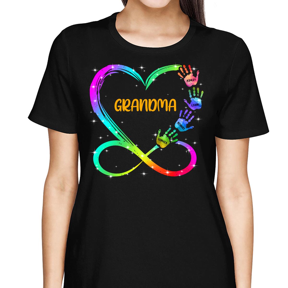 Grandma Mom Heart Infinity Handprints Personalized Shirt