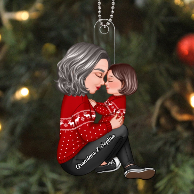 Grandma Mom Holding Kid Side View Personalized Acrylic Ornament