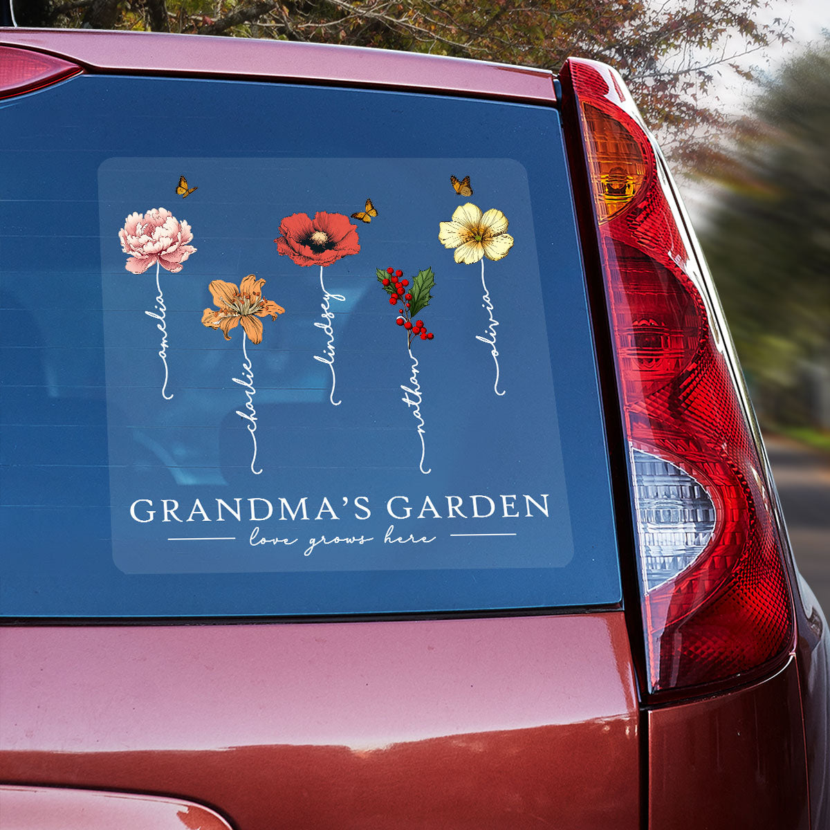 Grandma’s Garden Birth Flower Gift For Grandma Decor On Car Fridge Window Personalized Decal