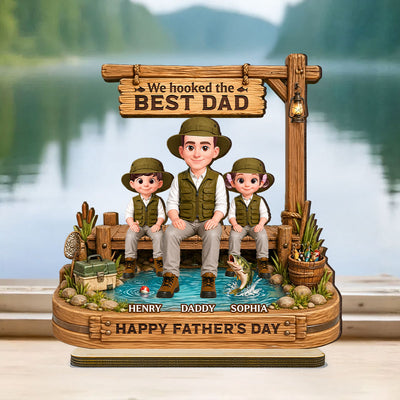 We Hooked The Best Dad Fishing - Personalized 2-Layered Wooden Plaque - Father's Day Gift For Fishing Dad, Fishing Lovers