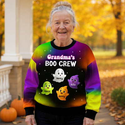 Grandma Mom Boo Crew Personalized 3D Sweatshirt, Halloween Gift for Grandma