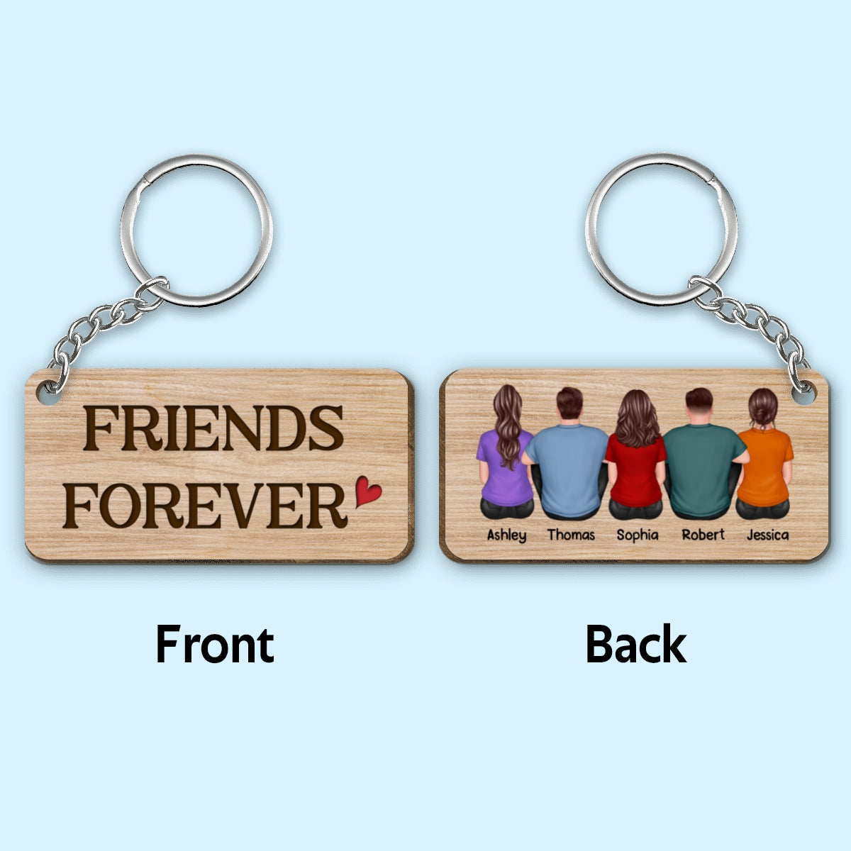 Back View Man Woman Always Friends Gift For Besties Personalized Wooden Keychain