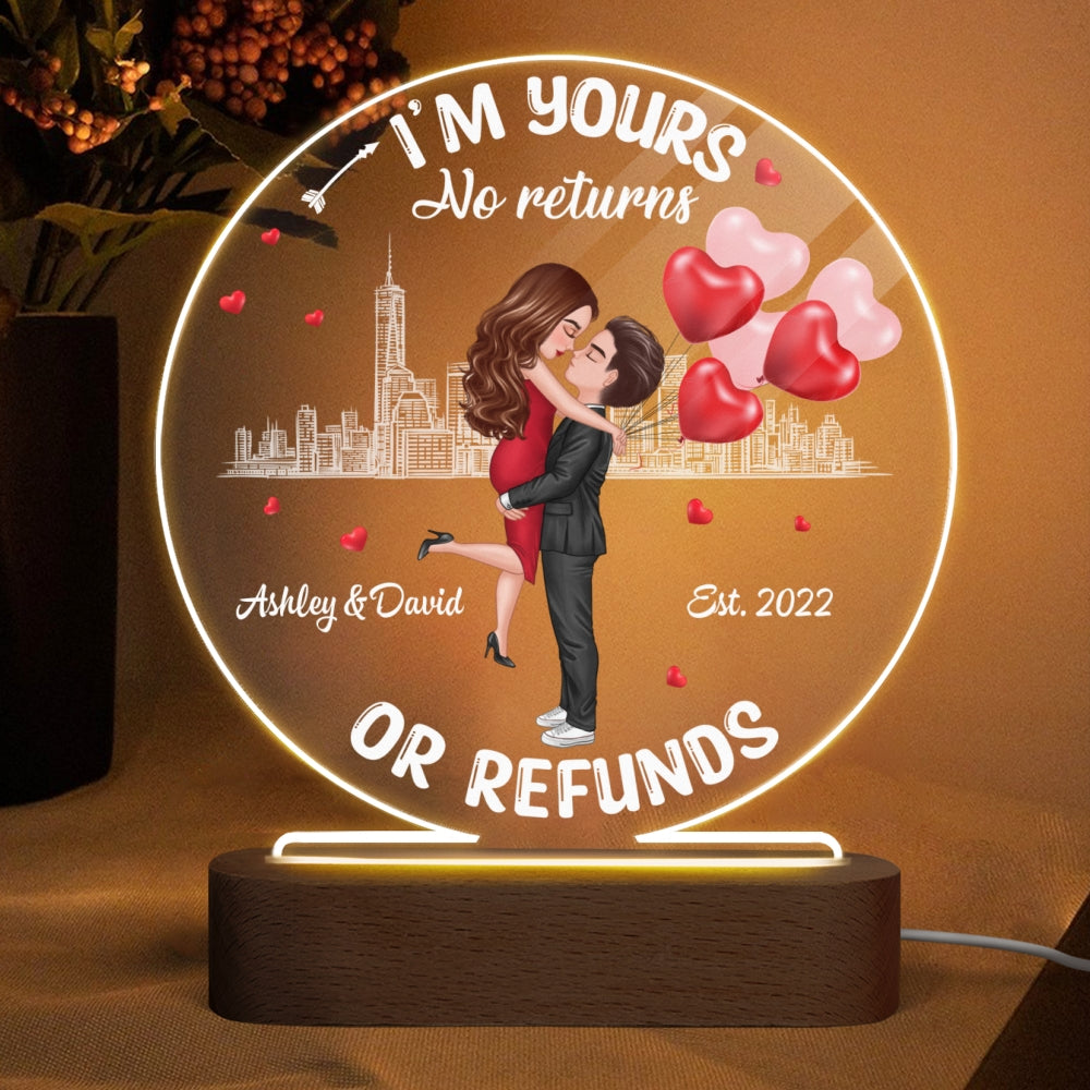 Couple No Returns Or Refunds Valentine‘s Day Gift For Him For Her Personalized Circle LED Night Light - Acrylic LED Lamp