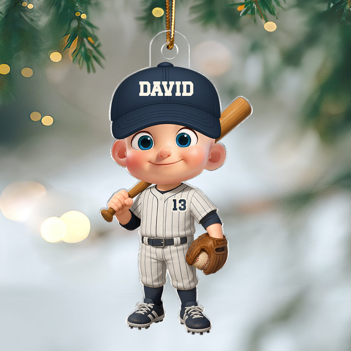 3D Effect Little Kid Baseball Christmas - Personalized Acrylic Ornament - Gift For Kids, Grandkids