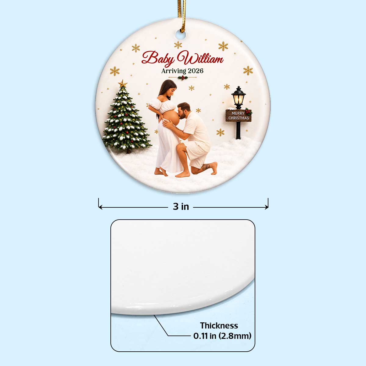 Our Little Christmas Miracle Upload Photo - Personalized Ceramic Ornament - New Mom Gift, Expecting Parent Gift