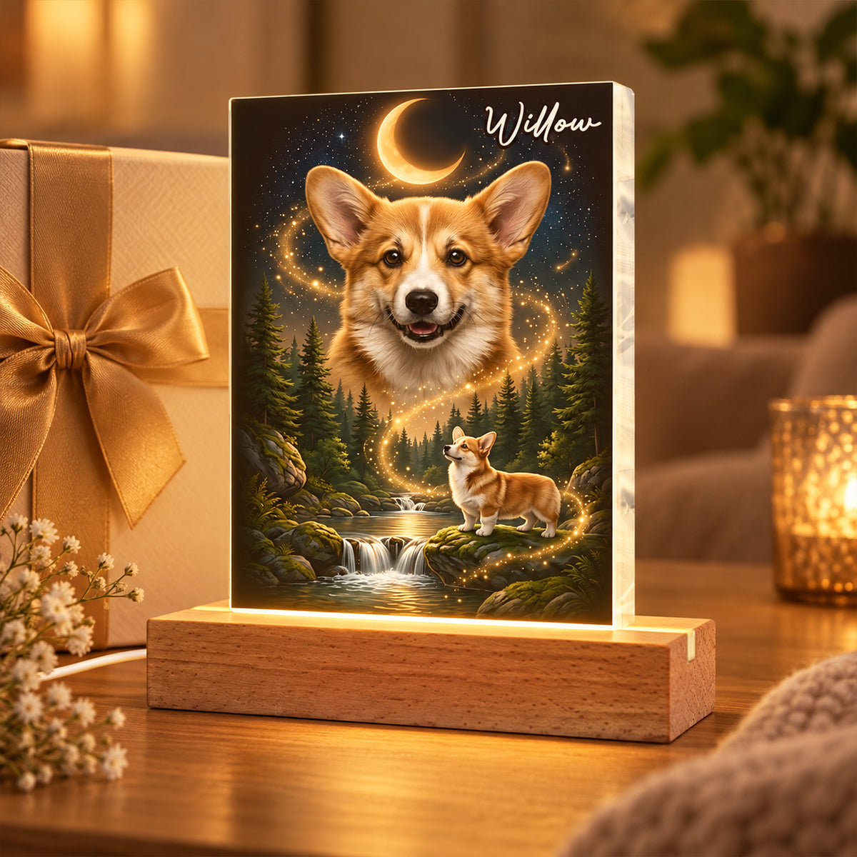 Dog Howling to the Moon - Personalized Acrylic Block LED Night Light - Gift for Dog, Cat Lovers, Pet Memorial Gift, Christmas Gift for Her, for Him