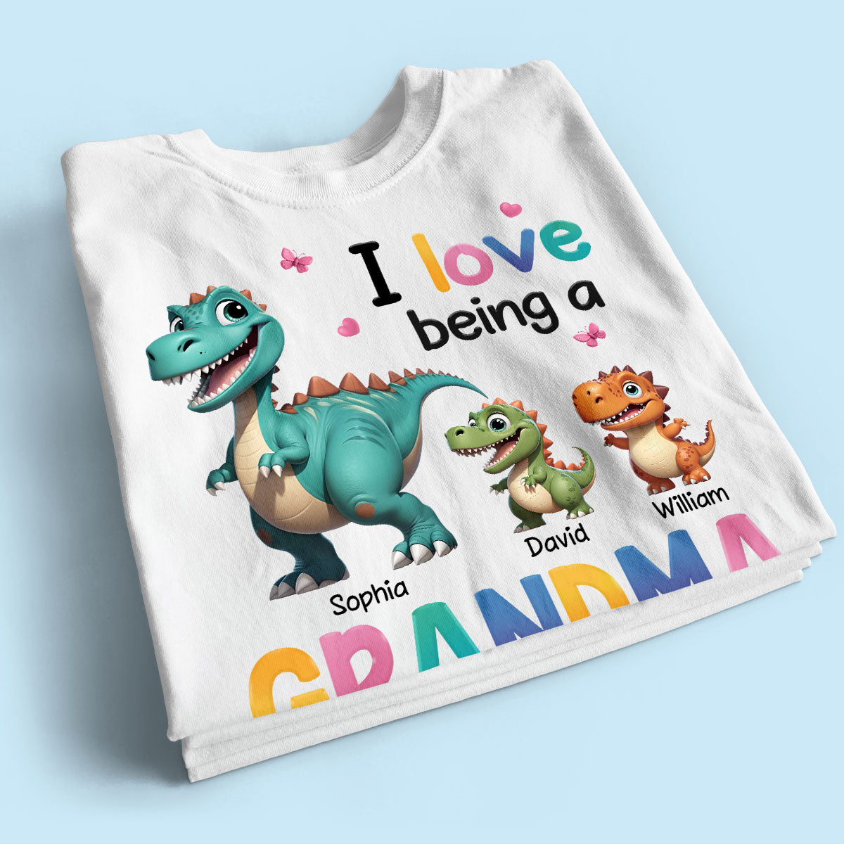 I Love Being A Grandma Colorful 3D Effect Cute Dinosaurs Personalized Shirt, Gift For Grandma