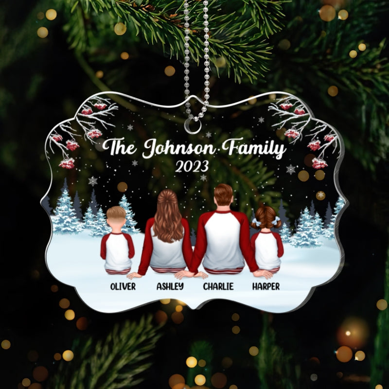 Family Back View Pajamas In Snow Personalized Acrylic Ornament