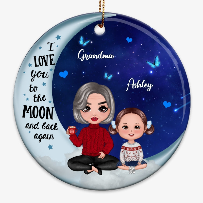 Doll Grandma & Grandkid On Blue Moon Personalized Circle Ornament
