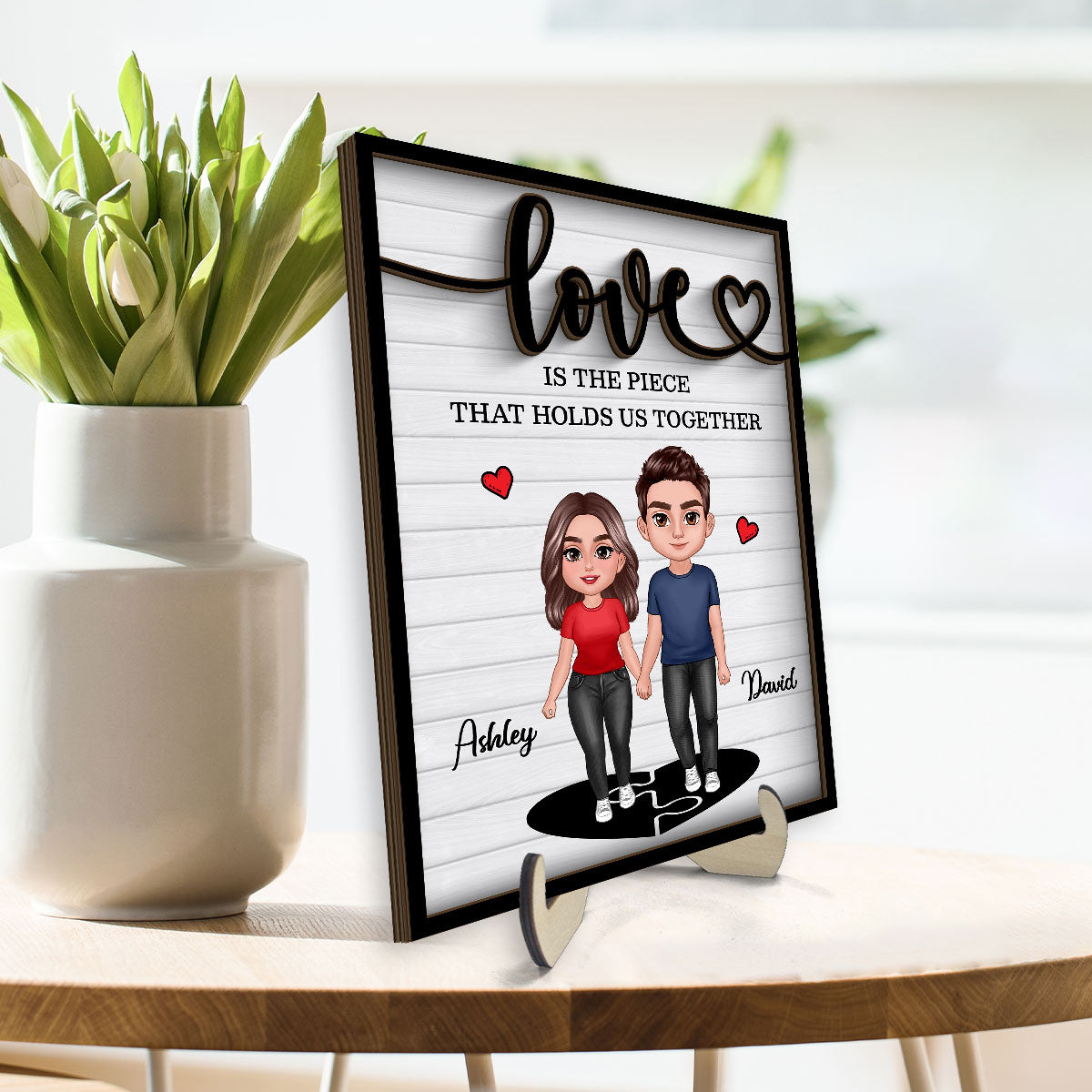 Love Is The Piece That Holds Us Together Couple Personalized 2-layer Wooden Plaque