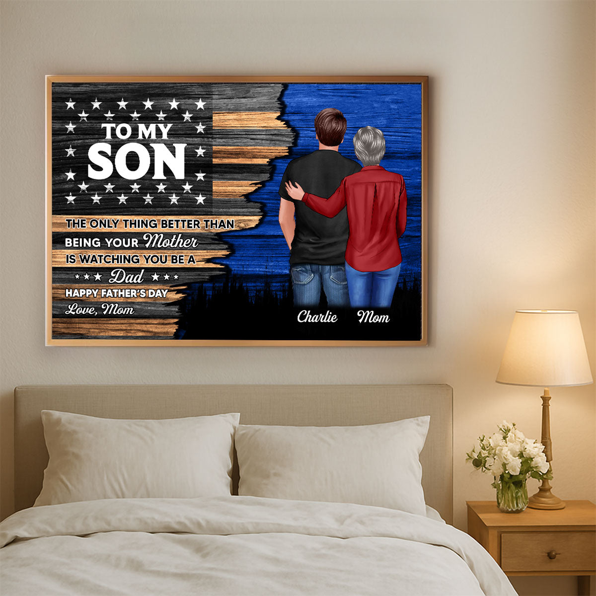 Half Flag To My Son From Mom Happy Father's Day Personalized Poster