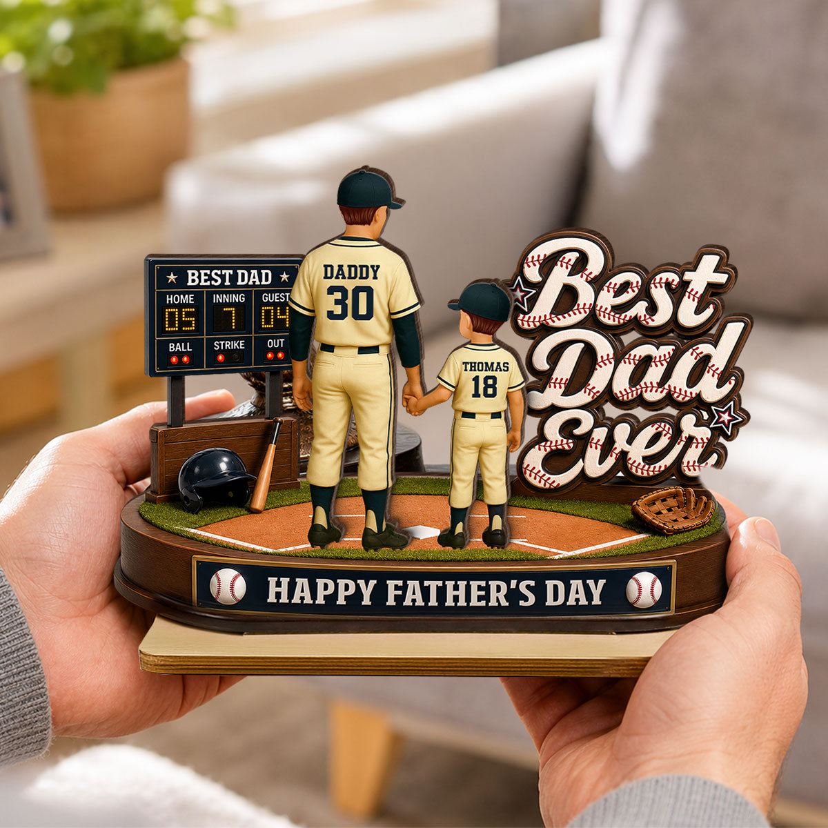 Best Baseball Dad Ever We Caught The Best Dad - Personalized 2-Layered Wooden Plaque - Father's Day Gift For Dad, Husband