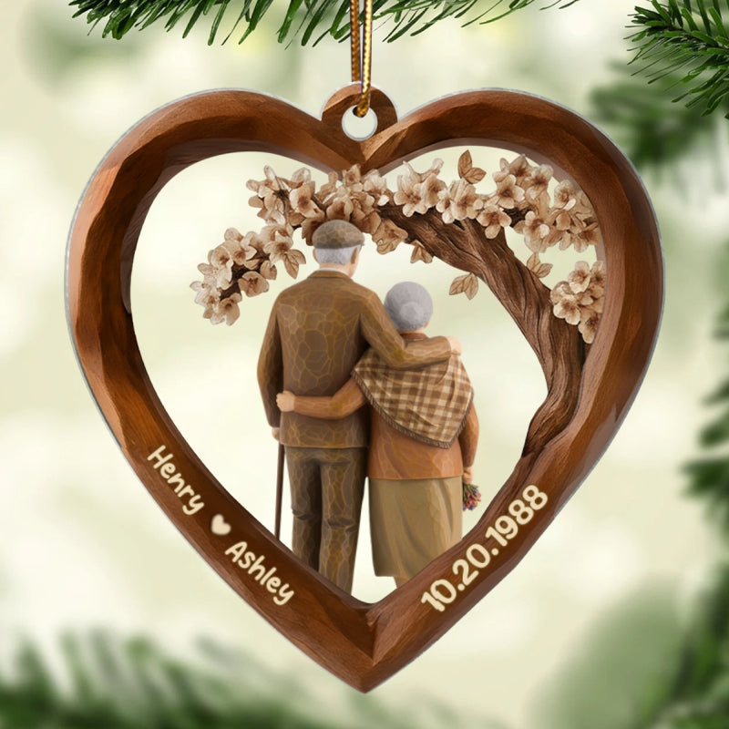 Old Couple Walking Together 3D Wooden Effect - Personalized Acrylic Ornament - Christmas Gift for Couples
