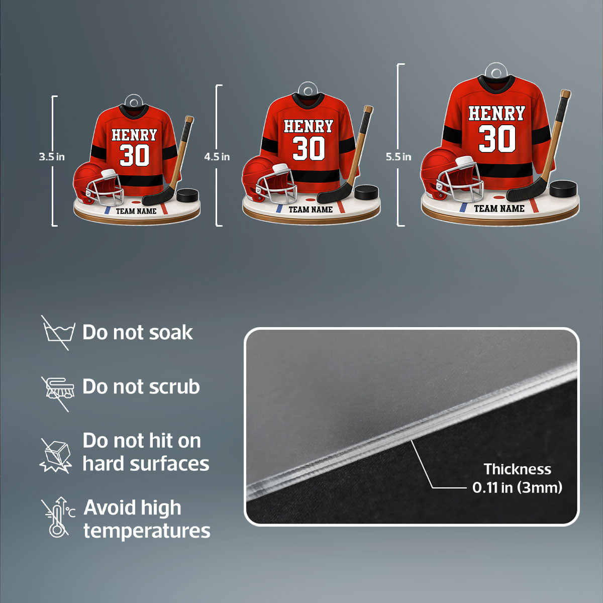 Hockey Kit Jersey 3D Effect - Personalized Acrylic Ornament - Christmas Gift For Son, Grandson, Boyfriend