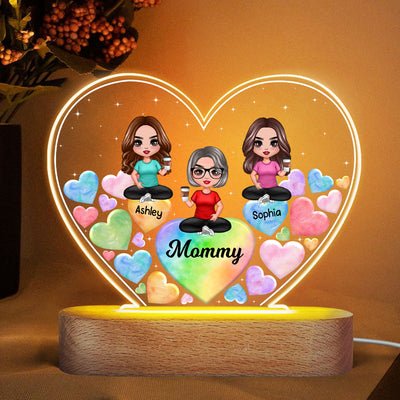 Mother And Daughters Hearts In Heart Personalized Heart Acrylic LED Night Light